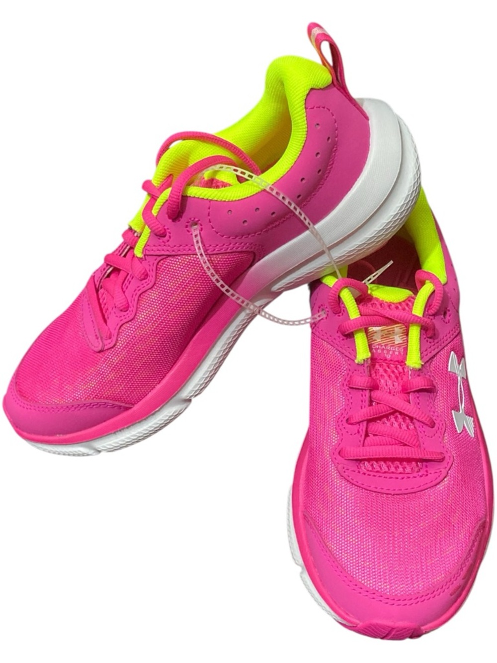 NEW $60 Under Armor Assert 10 Pink and Neon Yellow Running Shoes - Size 5Y